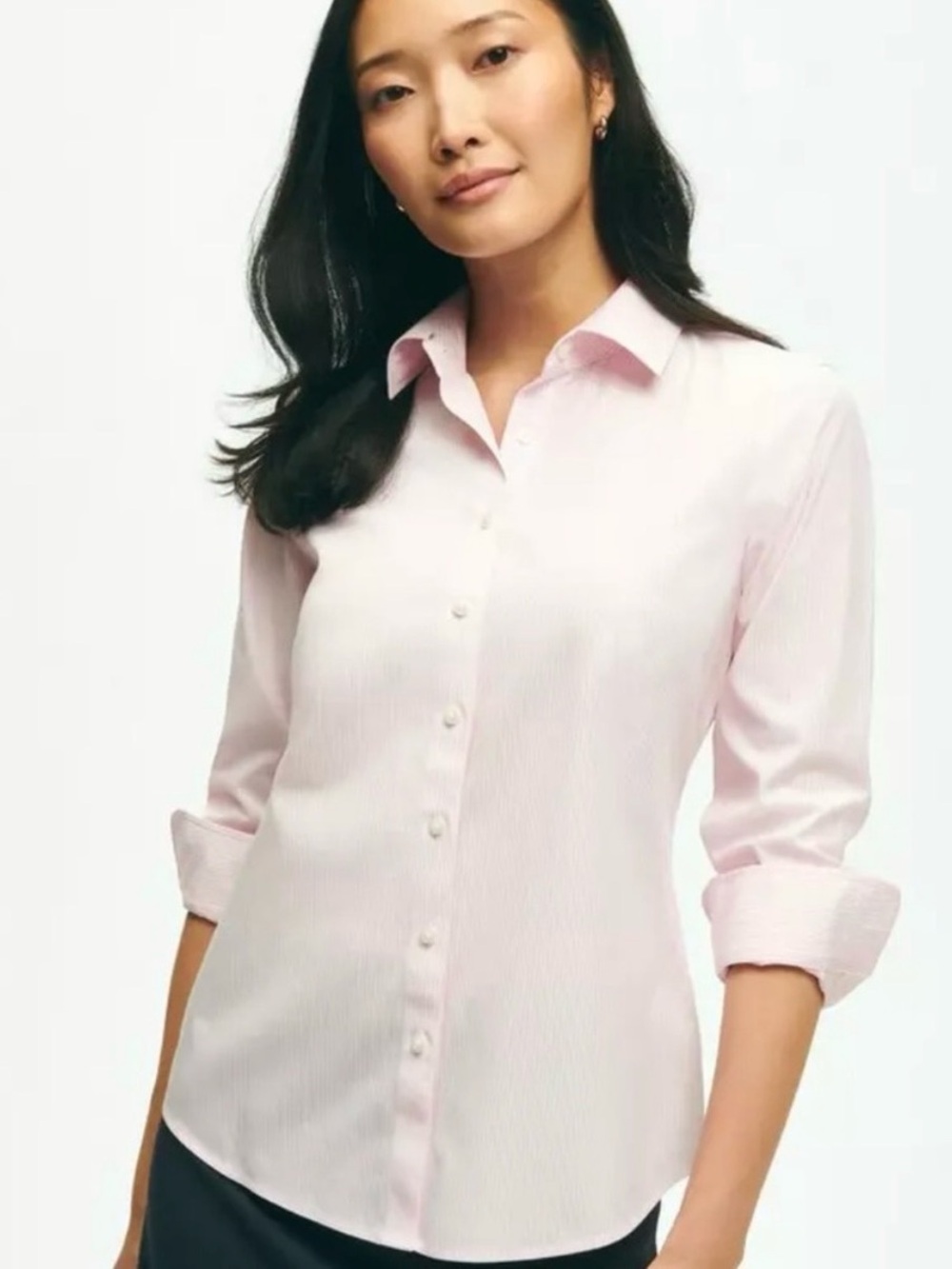Brooks Brothers Women’s Pink Fitted Stretch Cotton Button Down Shirt Size 4